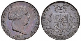 Isabel II (1833-1868). 25 céntimos de real. 1857. Segovia. (Cal-592). Ae. 10,63 g. Golpecitos en el canto. EBC/EBC-. Est...65,00.