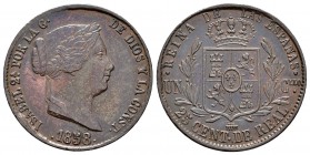 Isabel II (1833-1868). 25 céntimos de real. 1858. Segovia. (Cal-593). Ae. 9,31 g. MBC+. Est...40,00.