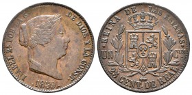 Isabel II (1833-1868). 25 céntimos de real. 1859. Segovia. (Cal-594). Ae. 9,61 g. Golpecitos en el canto. EBC-. Est...35,00.