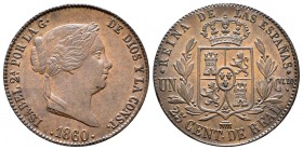 Isabel II (1833-1868). 25 céntimos de real. 1860. Segovia. (Cal-595). Ae. 9,50 g. EBC. Est...65,00.