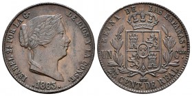 Isabel II (1833-1868). 25 céntimos de real. 1863. Segovia. (Cal-598). Ae. 9,67 g. EBC-. Est...35,00.