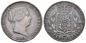 Isabel II (1833-1868). 25 céntimos de real. 1864. Segovia. (Cal-599). Ae. 9,30 g. Reverso girado 15º a la derecha. Golpecitos. Ex colección Elariz. MB...