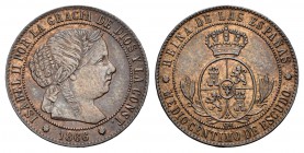 Isabel II (1833-1868). 1/2 céntimo de escudo. 1866. Barcelona. OM. (Cal-669). Ae. 1,25 g. EBC+. Est...30,00.