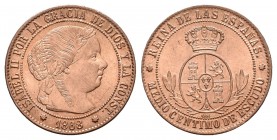 Isabel II (1833-1868). 1/2 céntimo de escudo. 1868. Barcelona. OM. (Cal-671). Ae. 1,39 g. Brillo original. SC. Est...50,00.