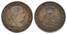 Isabel II (1833-1868). 1/2 céntimo de escudo. 1868. Barcelona. OM. (Cal-671). Ae. 1,22 g. MBC+. Est...15,00.