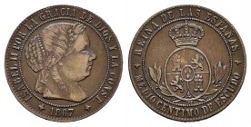 Isabel II (1833-1868). 1/2 céntimo de escudo. 1867. Jubia. OM. (Cal-673). Ae. 1,24 g. MBC+. Est...18,00.