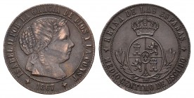Isabel II (1833-1868). 1/2 céntimo de escudo. 1867. Jubia. OM. (Cal-673). Ae. 1,26 g. MBC+. Est...18,00.