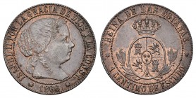 Isabel II (1833-1868). 1 céntimo de escudo. 1866. Barcelona. Sin OM. (Cal-651). Ae. 2,52 g. Escasa. EBC/EBC+. Est...60,00.