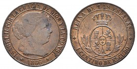 Isabel II (1833-1868). 1 céntimo de escudo. 1866. Jubia. OM. (Cal-657). Ae. 2,43 g. Escasa. EBC. Est...60,00.