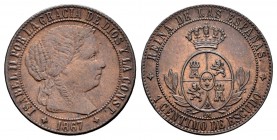 Isabel II (1833-1868). 1 céntimo de escudo. 1867. Jubia. OM. (Cal-644). Ae. 2,48 g. MBC+/EBC-. Est...25,00.