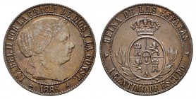 Isabel II (1833-1868). 1 céntimo de escudo. 1866. Segovia. Sin OM. (Cal-661). Ae. 2,52 g. MBC+. Est...20,00.