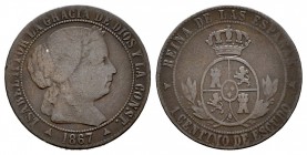 Isabel II (1833-1868). 1 céntimo de escudo. 1867. Segovia. Sin OM. (Cal-662). Ae. 2,51 g. Rara. BC+. Est...40,00.