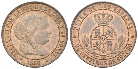 Isabel II (1833-1868). 2 1/2 céntimos de escudo. 1866. Barcelona. OM. (Cal-639). Ae. 6,30 g. Ex colección Elariz. EBC+. Est...75,00.