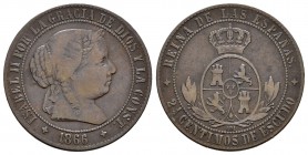 Isabel II (1833-1868). 2 1/2 céntimos de escudo. 1866. Jubia. OM. (Cal-642). Ae. 6,14 g. Escasa. BC+. Est...40,00.