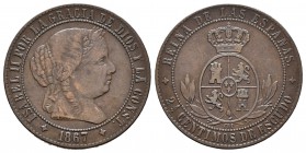Isabel II (1833-1868). 2 1/2 céntimos de escudo. 1867. Jubia. OM. (Cal-644). Ae. 6,07 g. MBC-. Est...18,00.