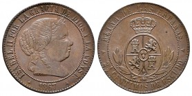 Isabel II (1833-1868). 2 1/2 céntimos de escudo. 1867. Segovia. OM. (Cal-647). Ae. 6,12 g. EBC. Est...30,00.