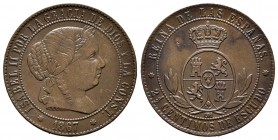 Isabel II (1833-1868). 2 1/2 céntimos de escudo. 1867. Sevilla. OM. (Cal-649). Ae. 6,31 g. MBC+. Est...20,00.