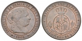 Isabel II (1833-1868). 2 1/2 céntimos de escudo. 1868. Sevilla. OM. (Cal-650). Ae. 5,94 g. Ex colección Elariz. EBC. Est...60,00.