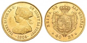 Isabel II (1833-1868). 40 reales. 1864. Madrid. (Cal-106). Au. 3,36 g. EBC-. Est...150,00.