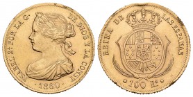 Isabel II (1833-1868). 100 reales. 1860. Barcelona. (Cal-13). Au. 8,36 g. Golpes en el canto. EBC. Est...220,00.
