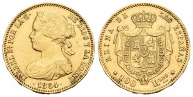 Isabel II (1833-1868). 100 reales. 1864. Madrid. (Cal-29). Au. 8,37 g. Marquitas. MBC+. Est...250,00.
