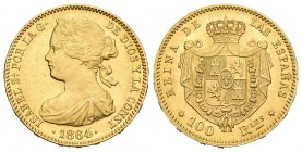 Isabel II (1833-1868). 100 reales. 1864. Madrid. (Cal-29). Au. 8,34 g. EBC+. Est...300,00.