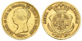 Isabel II (1833-1868). 100 reales. 1854. Sevilla. (Cal-32). Au. 8,35 g. Escasa. MBC/MBC+. Est...250,00.