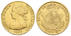 Isabel II (1833-1868). 100 reales. 1860. Sevilla. (Cal-38). Au. 8,32 g. Marquitas. MBC+. Est...250,00.