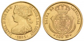 Isabel II (1833-1868). 100 reales. 1861. Sevilla. (Cal-39). Au. 8,38 g. EBC-/EBC. Est...250,00.