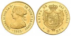 Isabel II (1833-1868). 4 escudos. 1865. Madrid. (Cal-108). Au. 3,32 g. EBC. Est...130,00.