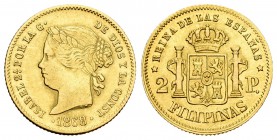 Isabel II (1833-1868). 2 pesos. 1868. Manila. (Cal-140). Au. 3,40 g. Escasa. MBC+. Est...150,00.