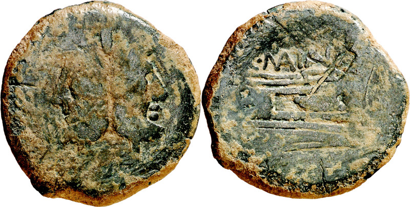 (153 a.C.). Gens Maiania. As. (Spink 719) (Craw. 203/2). 16,96 g. BC+/MBC-.