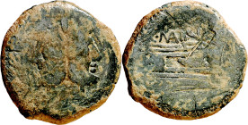 (153 a.C.). Gens Maiania. As. (Spink 719) (Craw. 203/2). 16,96 g. BC+/MBC-.