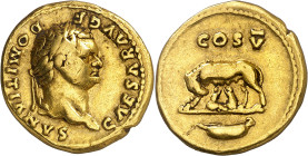 (77-78 d.C.). Domiciano. Áureo. (Spink 2621) (Co. 50) (RIC. 960, de Vespasiano) (Calicó 820). 7,33 g. MBC+.