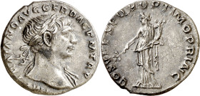 (108 d.C.). Trajano. Denario. (Spink 3124) (S. 81) (RIC. 121). 2,95 g. MBC+.