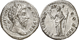 (169 d.C.). Marco Aurelio. Denario. (Spink 4898) (S. 178) (RIC. 203). 2,84 g. MBC+.