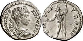 (200 d.C.). Caracalla. Denario. (Spink 6857) (S. 413) (RIC. 30a). 3,05 g. EBC-/MBC+.
