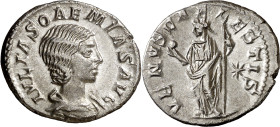 (220-222 d.C.). Julia Soaemias. Denario. (Spink 7719 var) (S. 8) (RIC. 241). 2,28 g. MBC+.