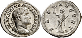 (236-238 d.C.). Maximino I. Denario. (Spink. 8310 var) (S. 37) (RIC. 19). Levisimas rayitas. 3,13 g. (EBC).