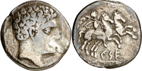 Cese (Tarragona). Denario. (FAB. 2266) (ACIP. 1122). Sirvió como joya. 3,79 g. (MBC-/MBC).