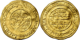 Almorávides. AH 490. Yusuf ibn Tashfin. Agmat. Dinar. (V. 1469) (Hazard 62). Ligeramente alabeada. 4,18 g. EBC-.