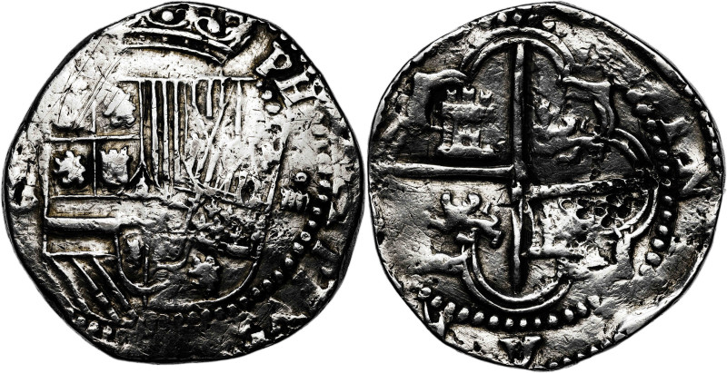 Felipe II. 4 reales. Sin datos visibles. Limpiada. 13,41 g. BC+.