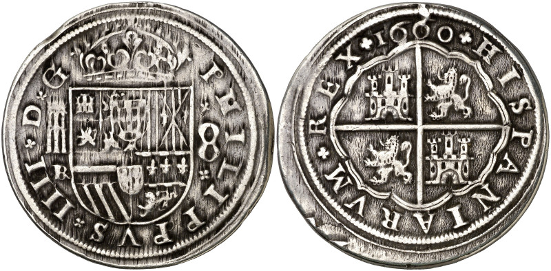 1660. Felipe IV. Segovia. . 8 reales. (AC. 1625). Restos de soldadura en canto a...