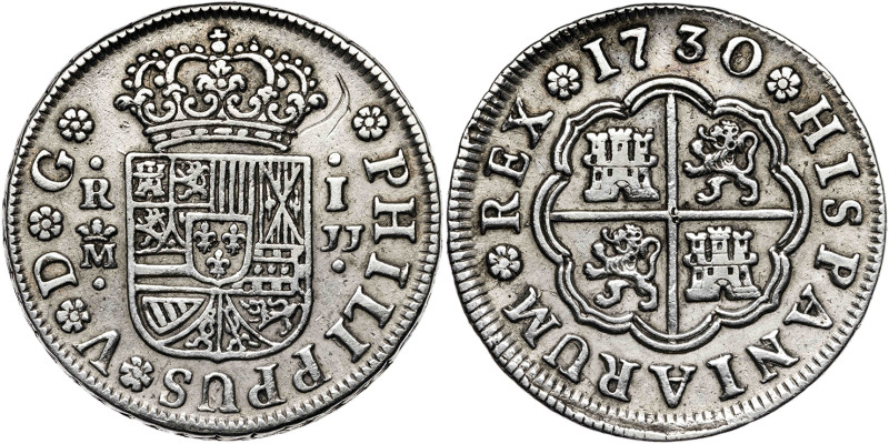 1730/28. Felipe V. Madrid. JJ. 1 real. (AC. 440.1). 2,90 g. MBC+.