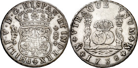 1738. Felipe V. México. MF. 8 reales. (AC. 1449). Columnario. 26,79 g. MBC/MBC-.