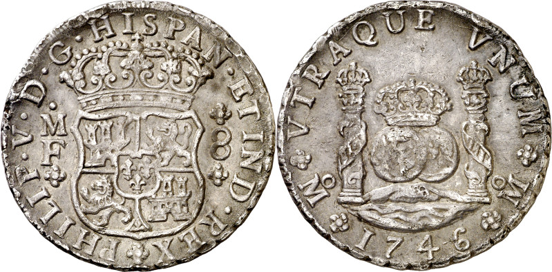 1746. Felipe V. México. MF. 8 reales. (AC. 1470). Columnario. Defecto en canto. ...