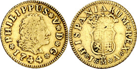 1744. Felipe V. Madrid. JA. 1/2 escudo. (AC. 1637). Rayitas. 1,74 g. MBC-.