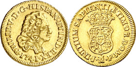 1741. Felipe V. Madrid. JF. 1 escudo. (AC. 1720). Raya en anverso. Bella. Ex Áureo 21/05/1996, nº 649. 3,36 g. (EBC).