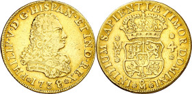 1738/7. Felipe V. México. MF. 4 escudos. (AC. 2041). Leves golpecitos. Ex Áureo 21/05/1996, nº 676. Muy rara, sólo hemos tenido 5 ejemplares, siempre ...