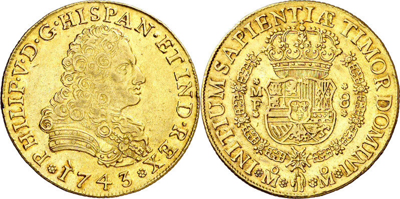 1743. Felipe V. México. MF. 8 escudos. (AC. 2247) (Cal.Onza 441). Rara. 26,96 g....